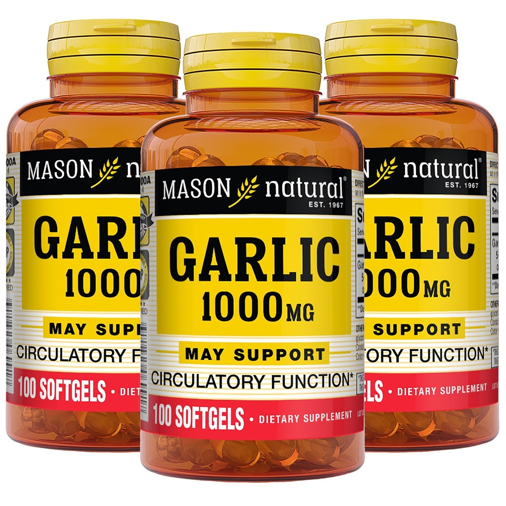 MASON NATURAL hvidløg Oil 1000 mg, 300, Day Supply Softels, Understøtter normal kredsløb funktion, 3 Pack