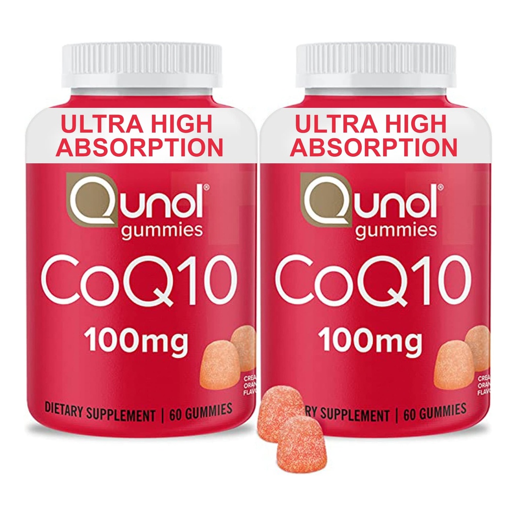 Qunol CoQ10 Gummies, CoQ10 100mg, lækre vingummi kosttilskud, Hjælper støtte hjerte sundhed, Vegan, Gluten Free, Ultra High Absorption, 2 Måned Supply (60 Greve, pakke med 2)