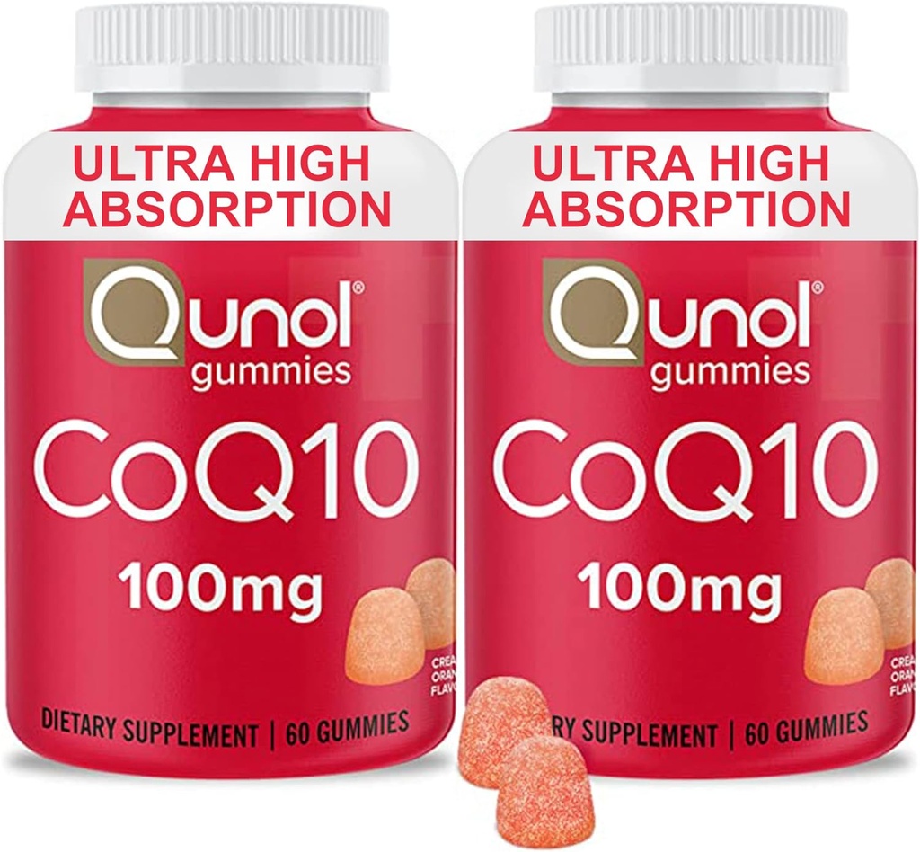 Qunol CoQ10 Gummies, CoQ10 100mg, lækre vingummi kosttilskud, Hjælper støtte hjerte sundhed, Vegan, Gluten Free, Ultra High Absorption, 2 Måned Supply (60 Greve, pakke med 2)