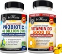 Høj styrke Vitamin D3 5000 IE 125 mcg (1 års forsyning) Plus 40 milliarder CFU Dagligt probiotisk supplement (2 måneders forsyning)