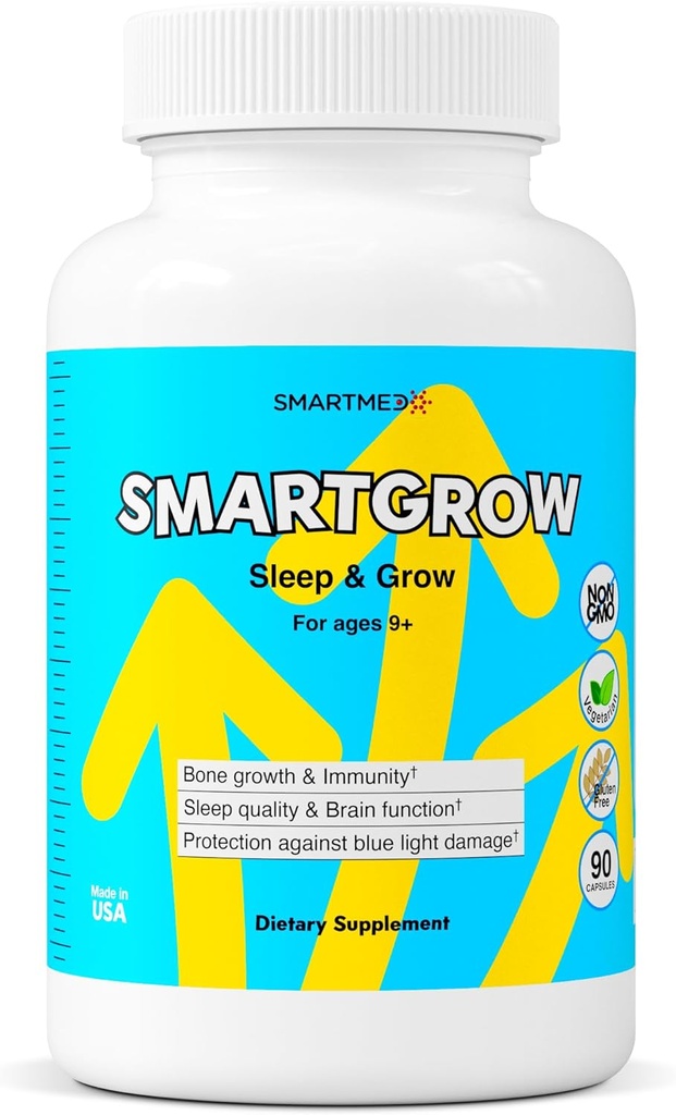 SMARTGROW 5- in-1 Promote Stærk Bones Eye & Health Calcium, D3- vitamin, Aminosyrer - Sovestøtte, immunstøtte, hjerne & øje sundhed - 90 kapsler