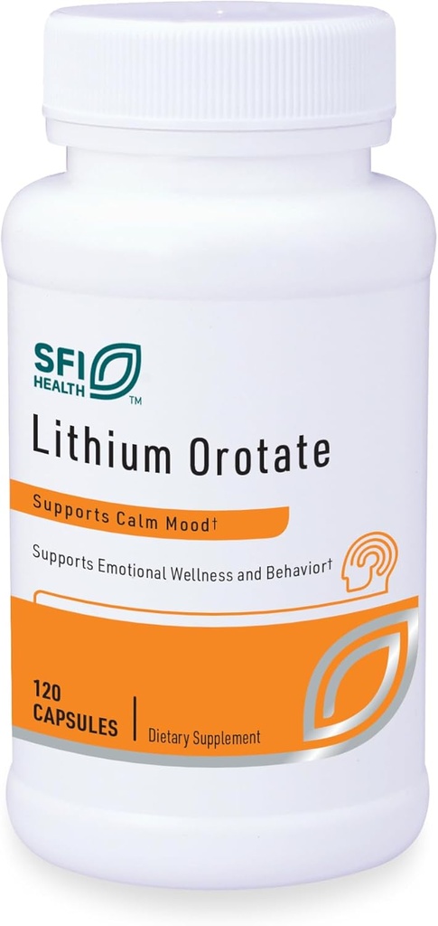 Klaire Labs SFI Health Lithium Oroter 4, 8 mg - Kan hjælpe Balance Mood - Biotilgængelig Lithium Oroter Supplement - Trace Minerals Promote Focus, Hukommelse, Kognitiv & Mood Support (120 kapsler)