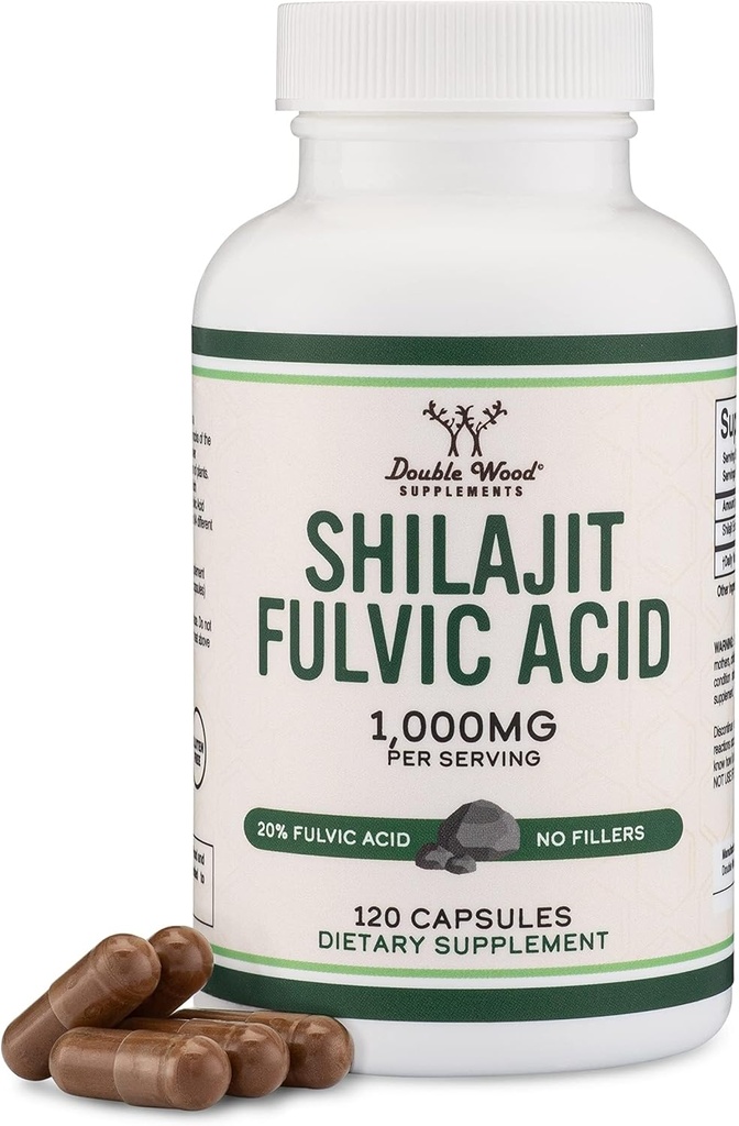 Shilajit Pure Himalayan Kapsler (20% Fulvic Acid Supplement) 1.000mg Autentisk Shilajit Extract per servering, 120 Greve (Høj i trace miner, ingen Fillers) af Double Wood