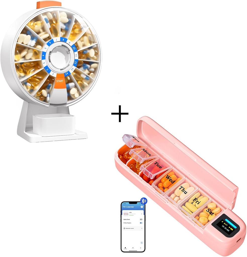 Daviky Pill Dispenser Daglig, Stor Pill Organiser, Automatisk Pill Dispenser, Smart Pill Organizer med Alarm