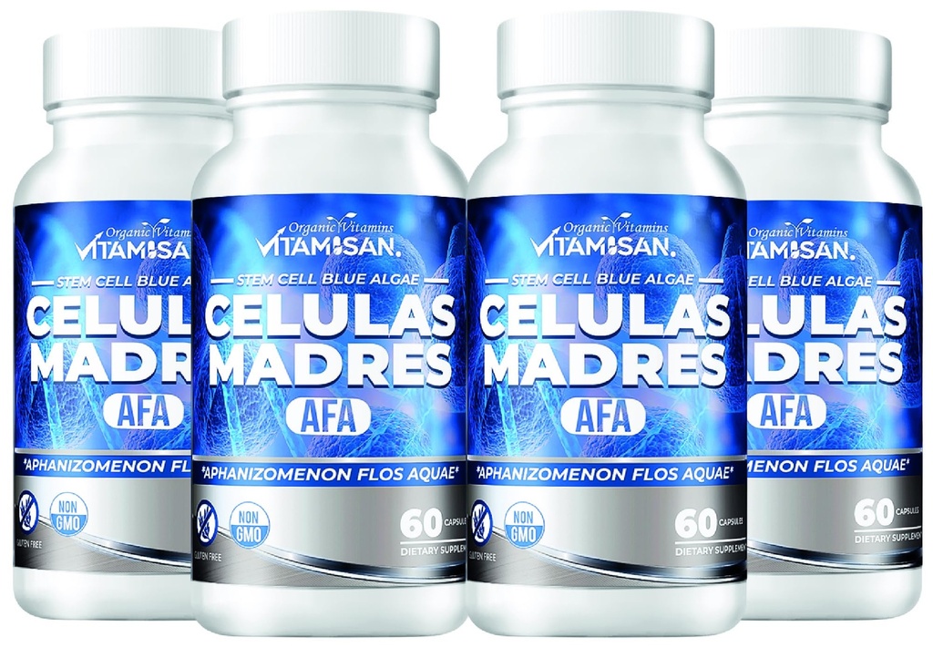 VITAMIAN 4 Celulas Madres Stemcells Celula AFA Blue Green Algae - Aphanizomenon Floss-aquae -Anti- Aging 240 Kapsler Ny ingen GMO