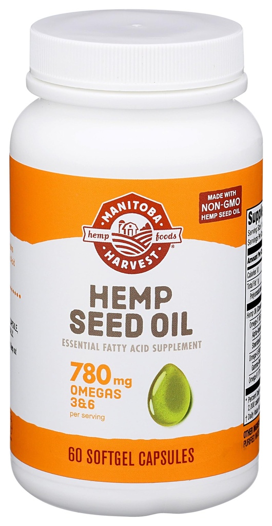 Manitoba Høst Hampp Seed Oil Softels, 2,475mg Plant Based Omegas 3,6 & 9 per portion, herunder GLA, Fish Oil Alternative, 60 Greve (Pack of 1) Packaging May Vary