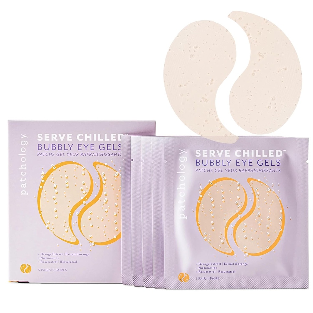 Patchologi Serve nedkølet Bubbly Eye Gels med Niacinamid, Hydrating Under Eye Patches med Niacinamid og C-vitamin, Under Eye Gel Pads med Gel teknologi, Ansigtspleje Produkter - 5 par