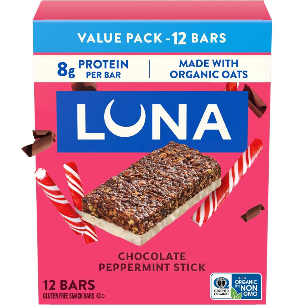 LUNA Bar - Chokolade pebermynte Stick Flavor - Snack Bars - Non-GMO - Gluten- Free Protein Bars - Lavet med Økologisk Havre (12 Pack)