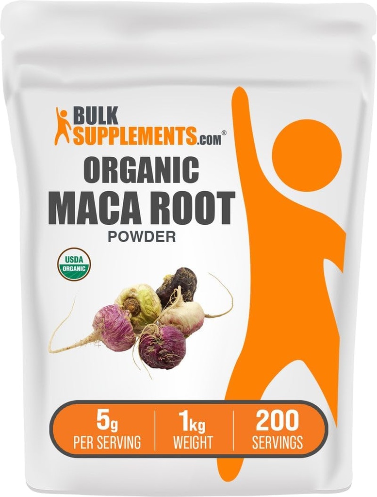 BulkSupplements.com Organic Maca Powder - Organic Maca Root Powder, Superfood Supplement - Gluten Free, 5g per Serving, 1kg (2,2 lbs) (Pack of 1)