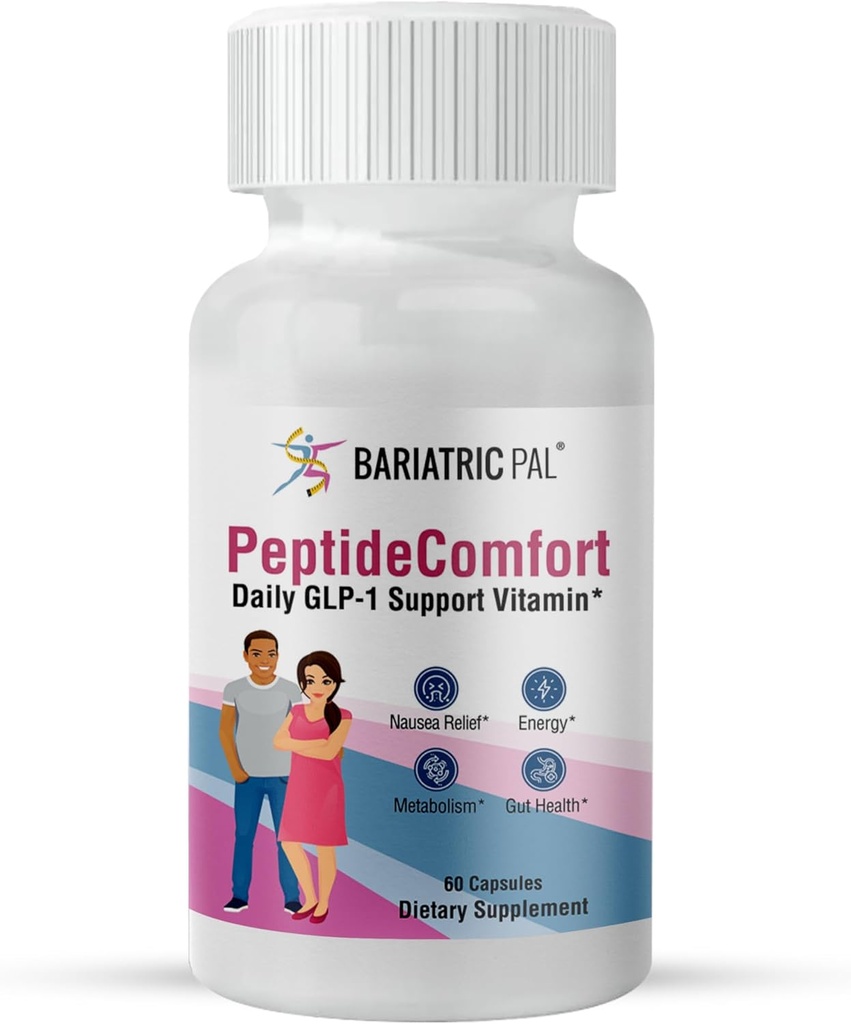 BariatricPal PeptideComfort ™ - Daglig GLP-1 Support Vitamin til Kvalme Relief, Energi, & Metabolic Health (60 kapsler)