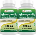 Best Naturals 2 Pack Ashwagandha Capsules for Relaxing Stress and Mood, 500 mg, 120 Count (Total 240 Capsules)