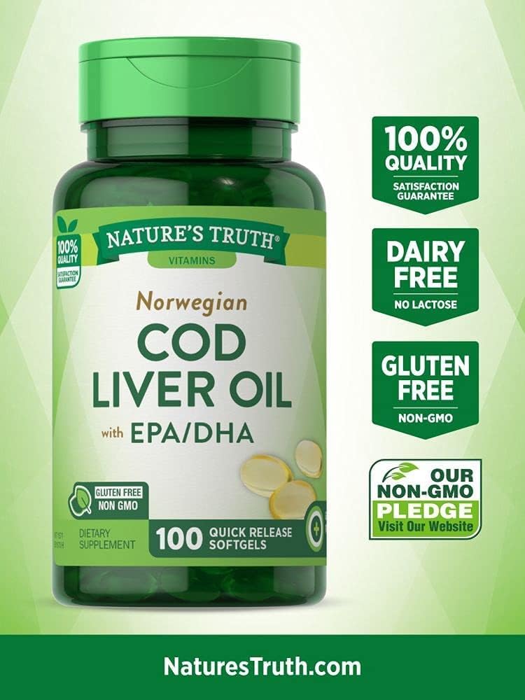 Nature 's Truth Norwegian Cod Lever Oil Dietary Supplement - 100 Softgels, pakke med 6