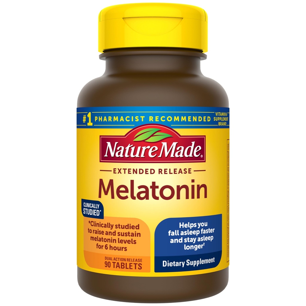 Nature Made Melatonin 4mg Extended Release Tablets, Sleep Supplements for Voksen. 100% Drug Free Sleep Aid, 90 Greve, 90 Day Supply