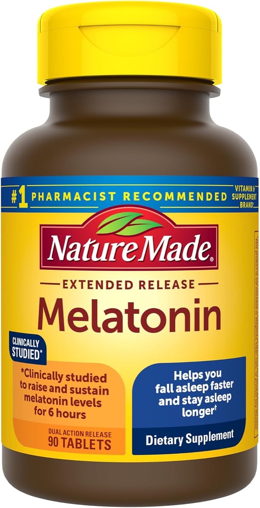 Nature Made Melatonin 4mg Extended Release Tablets, Sovetilskud til voksne, 100% Drug Free Sleep Aid, 90 Greve, 90 Day Supply