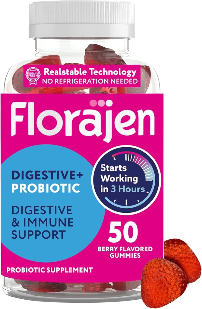 Florajen Organic Probiotic Gummies for Women & Men - Gut Health & Immunsupport Supplement - Forstoppelse & Bloating Relief - 50 Gummies