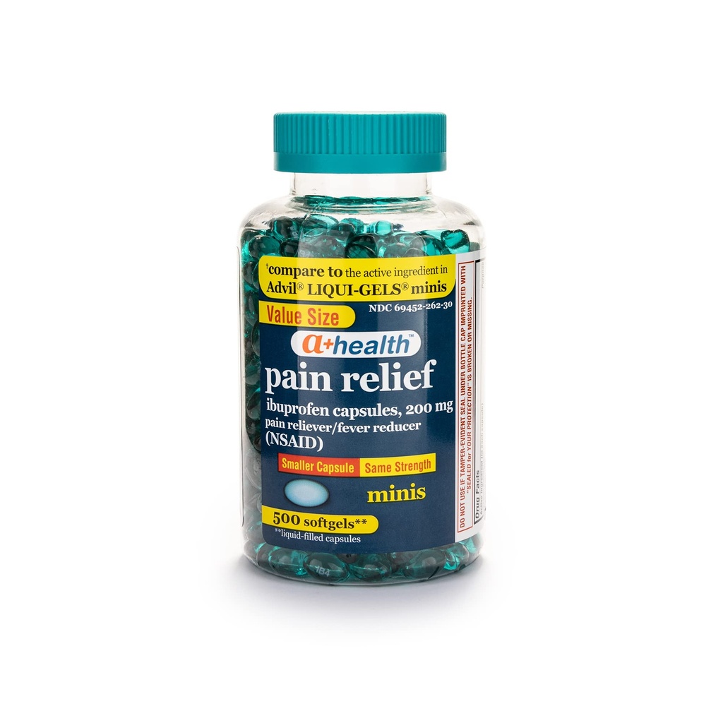 A + Health Mini Ibuprofen 200 Mg Softels, Pain Reliever / Fever Reducer (NSAID), 500 Greve
