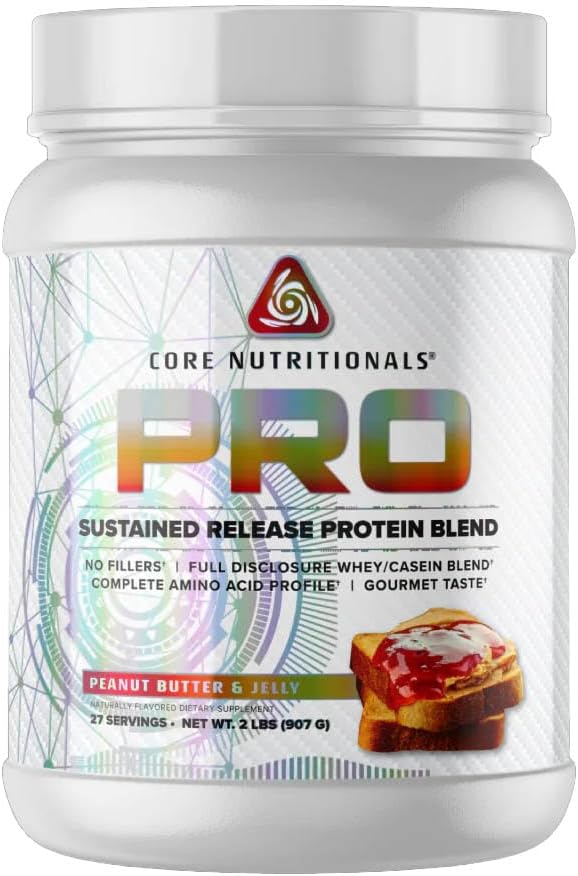 Core Nutritionals Pro Vedvarende frigivelse Protein Blend, fordøjelig Enzyme Blend, 25G Protein, 2G Carb, 27 Servere (Peanut Butter og Jelly)