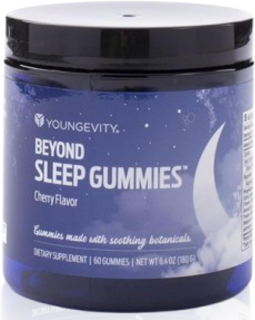 Youngevity Beyond Sleep Gummies - Plant- Derived Melatonin, GABA, L- Tryptophan, Kamille - Understøtter Rastful Sleep and Relaxation - Tart Cherry Flavor - 60 Vegan, Sugar- Free Gummies
