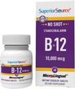 Superior Source No Shot Vitamin B-12 Cyanocobalamin 10000 mcg - Vitamin B-12 til støtte for energiproduktion, hjerne sundhed & Samlet wellness - Sublinguale tabletter - 60 opløselige tabletter