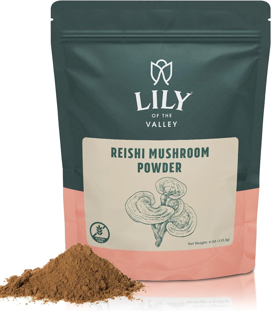 Lily of the Valley Reishi Mushroom Powder - Great for kaffe, Smoothie og shakes - Adaptogene svampe - Vegan & Gluten- Free - Pakket i resealable Pouch (4oz, 113g)