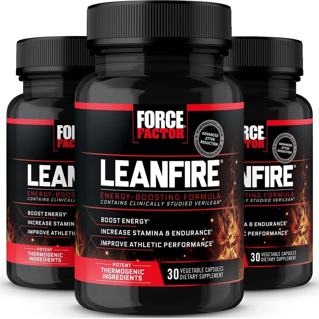 FORCE FACTOR LeanFire, 3-Pack, Pre Workout energi piller med grøn te ekstrakt og koffein til at øge energi, Build Lean Muscle, Forbedre atletisk ydeevne, og forbedre fokus, 90 kapsler