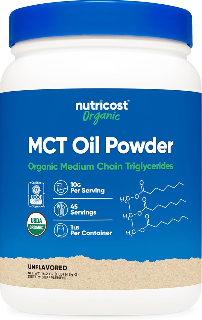Nutricost Organic MCT Oil Powder 1 LB - Certified USDA Organic, Great for Keto, Ketosis og Ketogen Diets - Zero Net Carbs (Medium Chain Triglycerid)