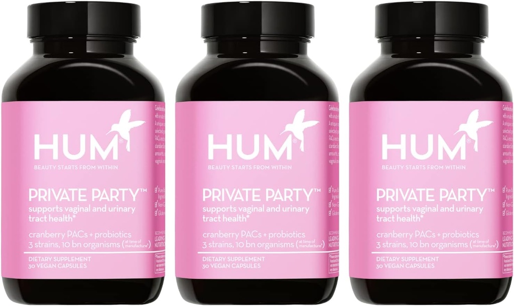 Hum Private Party Vaginal Probiotika for kvinder, pH Balance og Urinary Tract Support Vaginal Probiotic Supplement med Cranberry & Lactobacillus Blend, Kvinder Sundhed Cranberry piller, 90 Kapsler