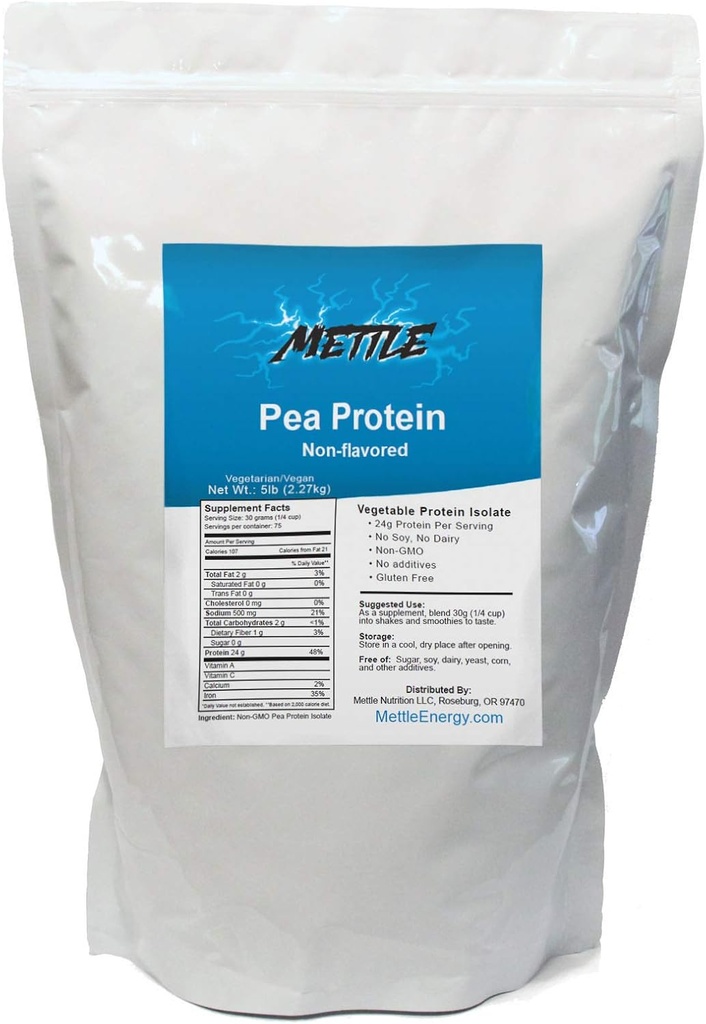 Pea Protein Powder - 5 Pund - Bulk Pure Supplement (Unflavored) - Mettle Pea Protein Isolate