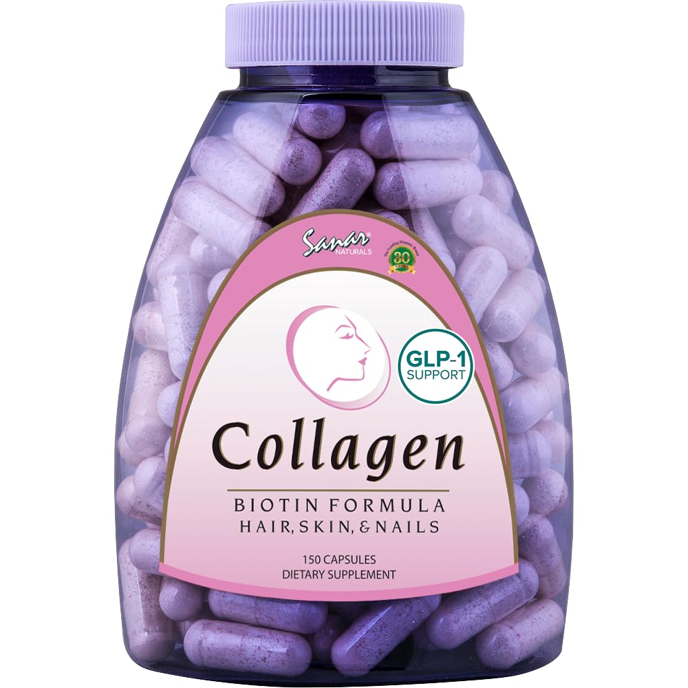 Sanar Naturals Collagen Biotin Supplement Pills, 150 Capsules | Supports Hair Growth, Skin, Nails and Joints | Hydrolyzed Collagen Peptides with Biotin and Vitamin C, Grass Fed, Non GMO