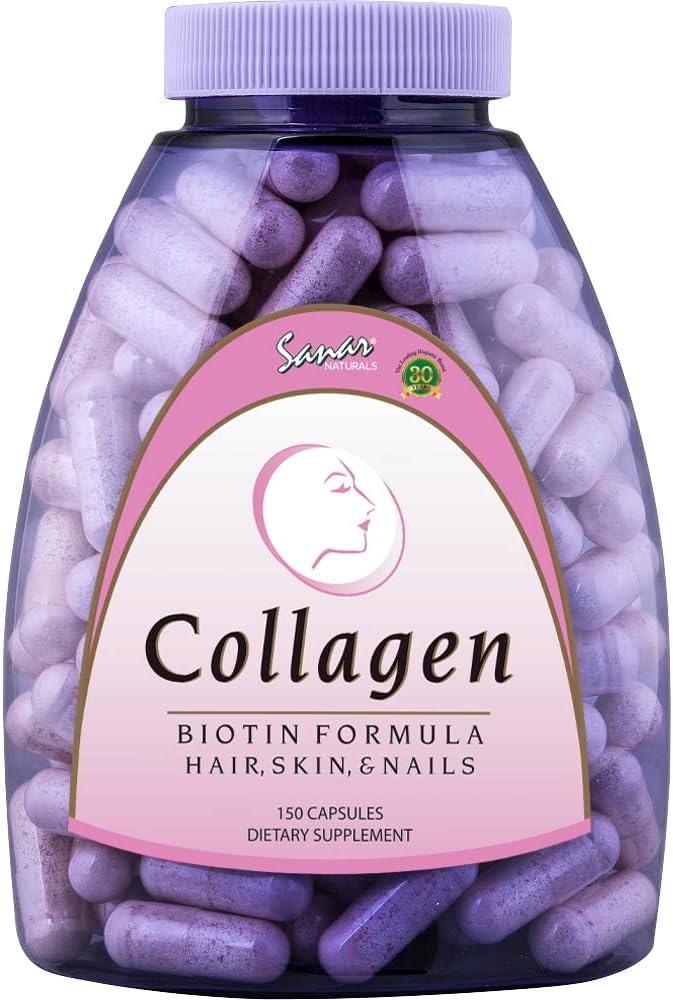 Sanar Naturals Collagen piller med biotin, C-vitamin - understøtter sundt hår, hud og negle - Boost hårvækst & stærke negle - Collagen biotin supplement, 150 kapsler