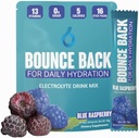 Bounce Tilbage Daglig Hydration - 13 essentielle vitaminer, Zero Sugar Electrolyte Packets - 5 kalorier, Organic - Keto og intermitterende Venlig Buddy 124; 0 Net Carbs (16 Pack, Blå Hindbær)