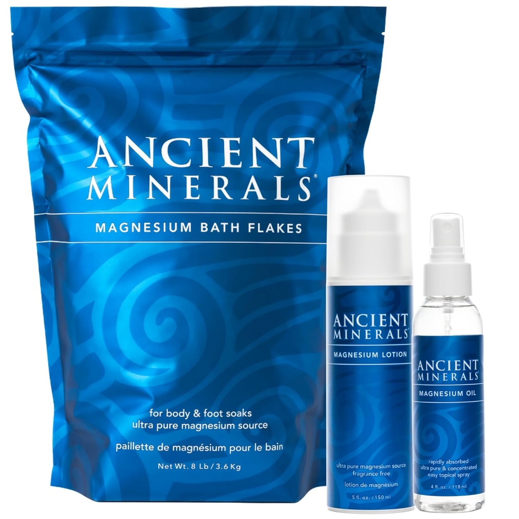 Antikke mineraler Magnesiumbad flager - Magnesium olie spray og Magnesium lotion - Høj- Absorption effektivitet for afslapning, Wellness & Muscle Relief