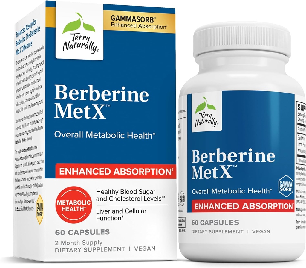 Terry naturligt Berberine MetX Extra Strength - Hjerne & Lever sundhed Support - Supplement med Indisk Barberry Root Extract - Vegan Kapsler for Metabolic Health Support - 60 Kapsler