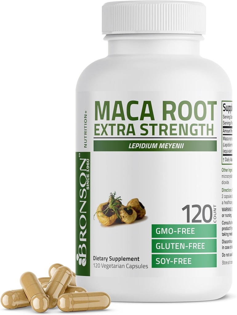 Bronson Maca Root Extra Lepidium Meyenii, non- GMO, 120 vegetariske kapsler