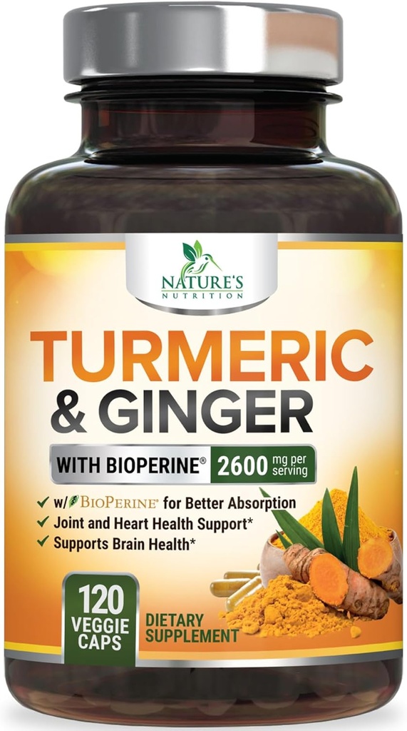 Gurkemeje Supplement 2600mg - med Økologisk Ginger & Gurkemeje, BioPerine Black Pepper Extract 95% Curcuminoider - Avanceret Absorption Joint & Antioxidant Extra Strength Support - 120 kapsler