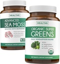 Irish Sea Moss & Organic Super Green (3-måned Tilgang) Green Sea Synergy Bundle - Organic Irish Seamoss - Raw Vegan Superfood (180 Caps) & Organic Green Powder med 28 frugter & grøntsager (180 Caps)