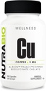 NutraBio Chelated Copper Bisglycinate Supplement (3 mg), immunforsvar - kobbertillæg - 90 kapsler