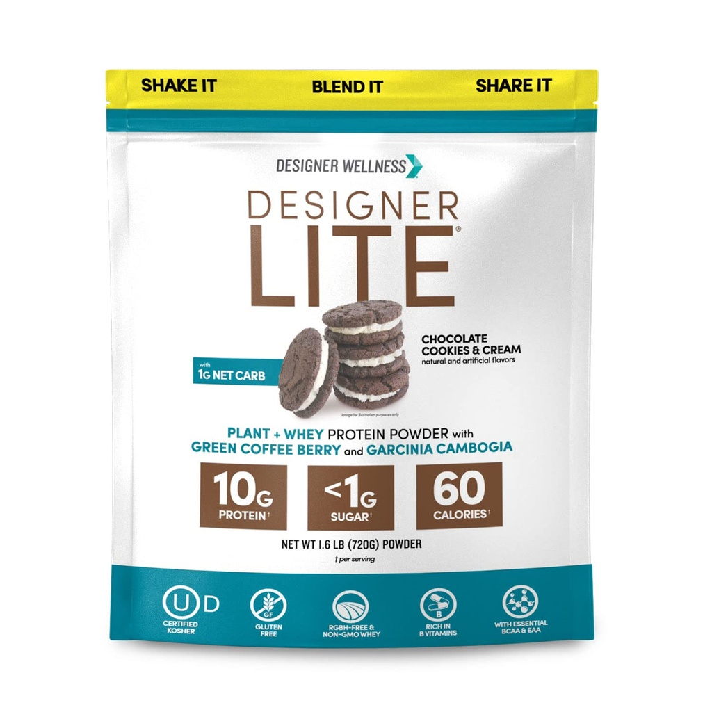 Designer Wellness, Designer Lite, Low Calorie Natural Protein, Prebiotic Fiber, Key Vitamin & Minerals, Chokolade Cookies & Cream, 25.6 Ounces