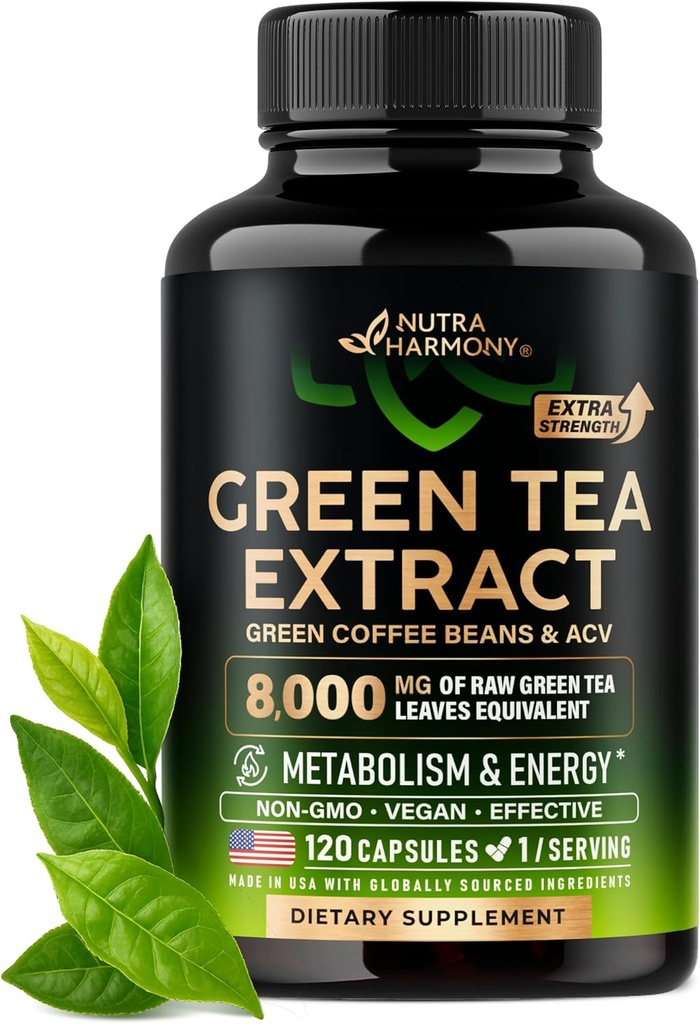 Green Tea Extract kapsler med grønne kaffebønner & Apple Cider Vincils - Energi & Metabolisme Support - Green Tea Supplement 50% EGCG - 20: 1 Natural Extract - for mænd og kvinder - 120 Veganske kapsler