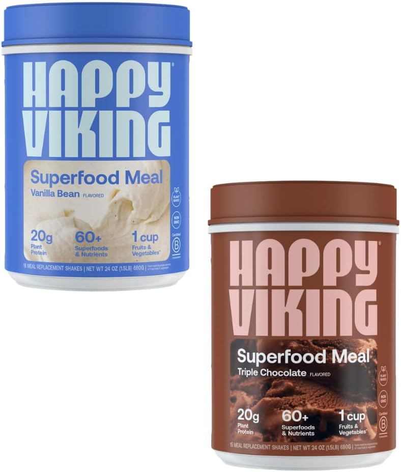 Glad Viking Vanilla og Chokolade Protein Powder, af Venus Williams, 20G Protein, Low Carb, Keto, Vegan, Glutenfri, Superfood, Komplet Meal Erstatning, 2 beholdere (24 oz. Hver)