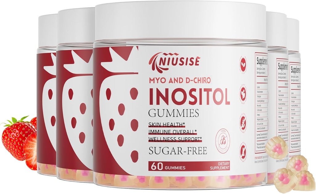 Inositol Gummies, Inositol Supplement med Myo-Inositol & D-Chiro Inositol + vitamin D3, Ideal 40: 1 Ratio, med Magnesium Glycinat 400mg, Understøtter Regelmæssig cyklus for kvinder, Vegan, 5 Pack