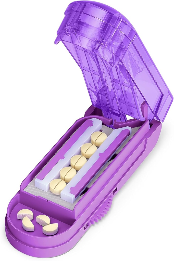 EN PIX Pill Cutter Splitter til små og små piller, multiple piller skæring på et tidspunkt i halve med skjult Sharp rustfrit stål klinge, lilla
