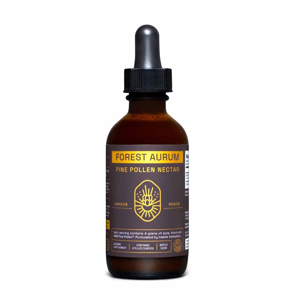 Forest Aurum Pine Pollen Nectar Tincture – 2:1 True Dual-Stage Extraction – Phytosterol Support – Pure Single Origin Pine Pollen Tincture – 2 Fluid Ounce Bottle