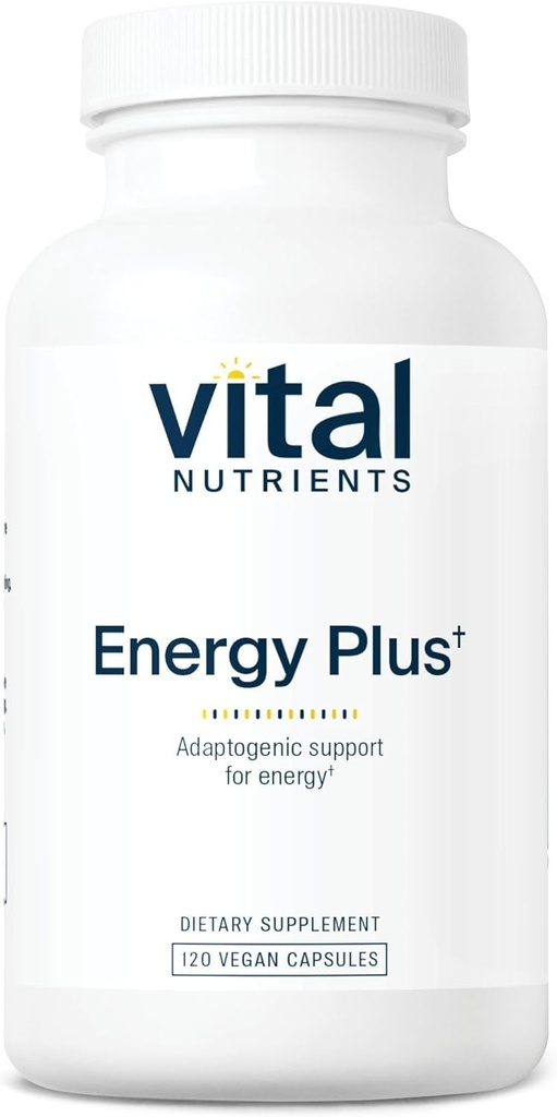 Vital Nutrients Energy Plus 124; Nonstimulatory Herbal Energy Support • 124; Promoerer Mental & Physical Stamina • 124; Adaptogen Support til Stress • 124; Gluten, Dairy, Soy Free • 124; Non- GMO • 124; 120 Kapsler