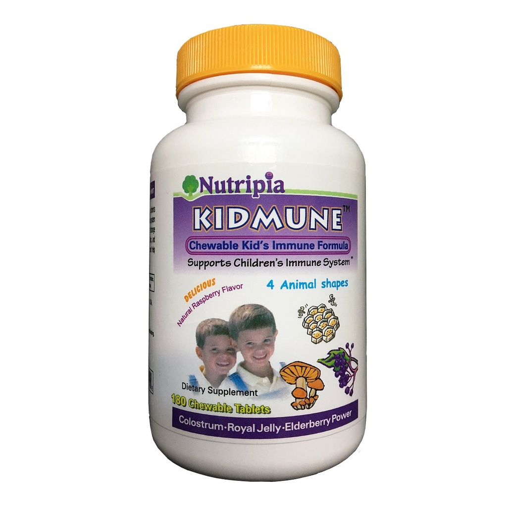 Kidmune Kids immunbooster - 180 Chewable Mini Tabs med Elderberry, Colostrum, Propolis, Beta Glucan, Astragalus, C-vitamin, D, Zink - Fun 4 Animal Shapes!