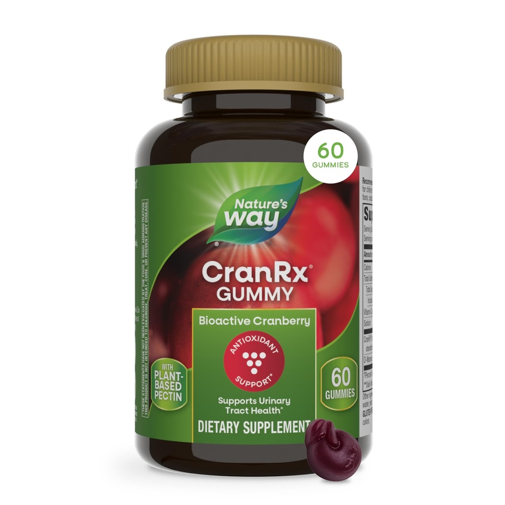Nature 's Way CranRx Cranberry Gummies, Urinary Tract Health Support *, 100% Hel Cranberry Fruit Concentrate with D- Mannose, Vitamin C, 60 Gummies (Packaging May Vary)