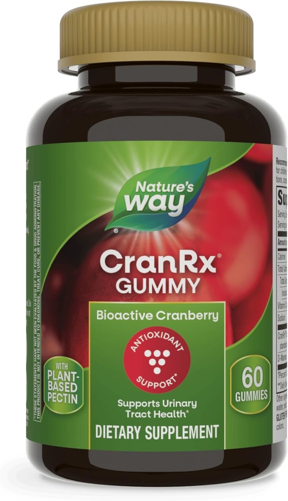 Nature 's Way CranRx Cranberry Gummies, Urinary Tract Health Support *, 100% Hel Cranberry Fruit Concentrate with D- Mannose, Vitamin C, 60 Gummies (Packaging May Vary)