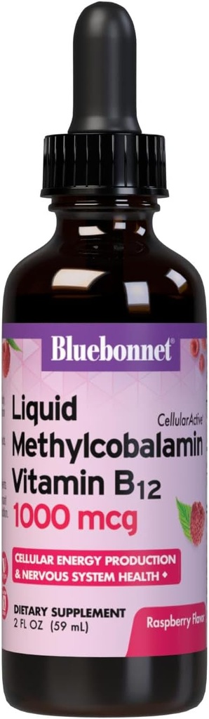 Bluebonnet Nutrition Flydende Cellulær Active Methycobalamin Vitamin B12, 1000 mcg, Til Cellulær Energi Produktion og Nervesystemet Sundhed, Soy- Free, Gluten- Free, Dairy- Free, Vegan, 2OZ, 59 Servering