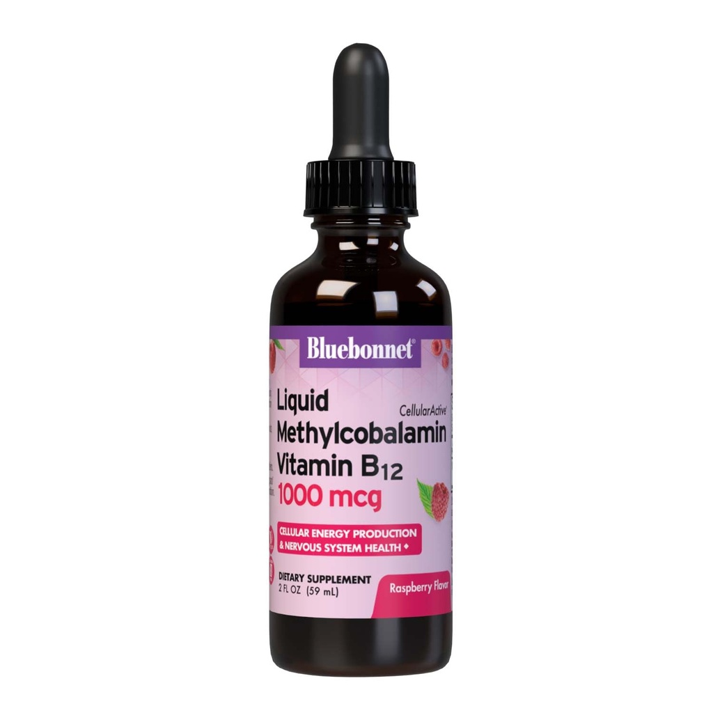 Bluebonnet Nutrition Flydende Cellulær Active Methycobalamin Vitamin B12, 1000 mcg, Til Cellulær Energi Produktion og Nervesystemet Sundhed, Soy- Free, Gluten- Free, Dairy- Free, Vegan, 2OZ, 59 Servering