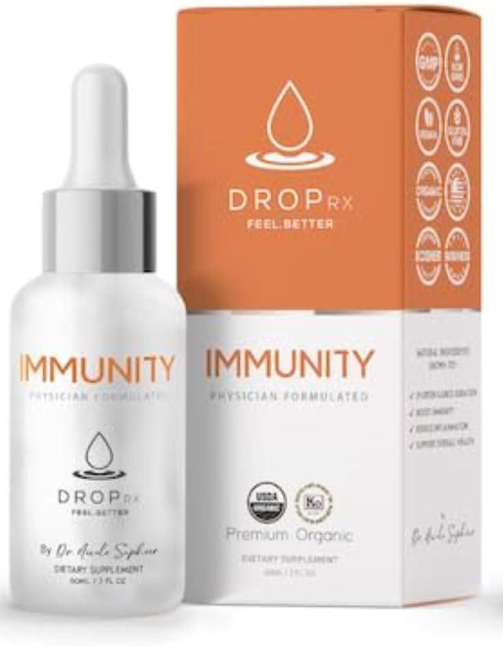 DropRx Immunitet af Dr. Nicole Saphier - Elderberry, Echinacea & hvidløg Kosttilskud til immunsystemet Support, Organic, Non- GMO, Vegan, Gluten- Free, Kosher, Made in USA (2 Fl Oz)